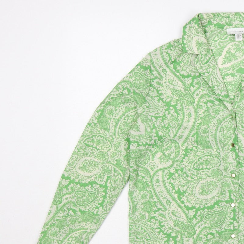 Topshop Women Green Paisley Button-Up Collared Long Sleeve Shirt UK 10