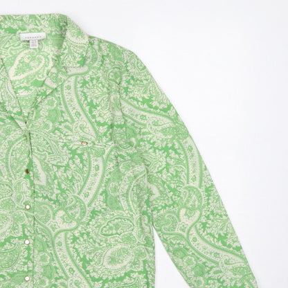 Topshop Women Green Paisley Button-Up Collared Long Sleeve Shirt UK 10