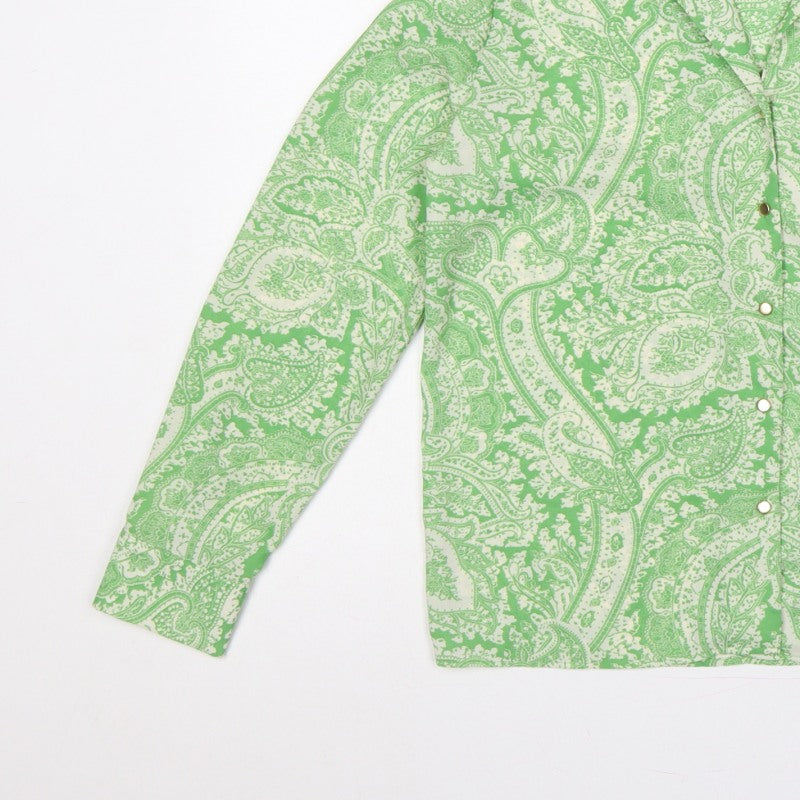 Topshop Women Green Paisley Button-Up Collared Long Sleeve Shirt UK 10