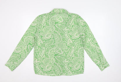 Topshop Women Green Paisley Button-Up Collared Long Sleeve Shirt UK 10