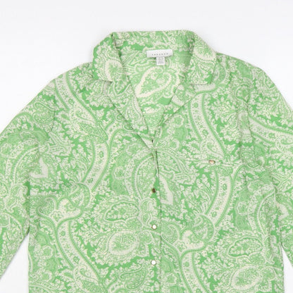 Topshop Women Green Paisley Button-Up Collared Long Sleeve Shirt UK 10