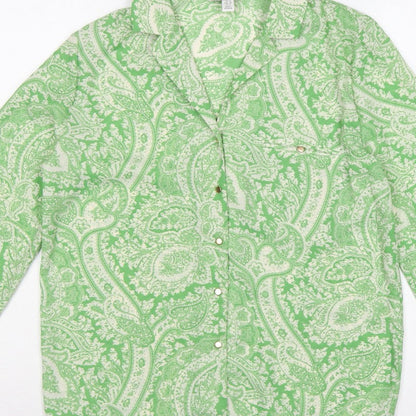 Topshop Women Green Paisley Button-Up Collared Long Sleeve Shirt UK 10