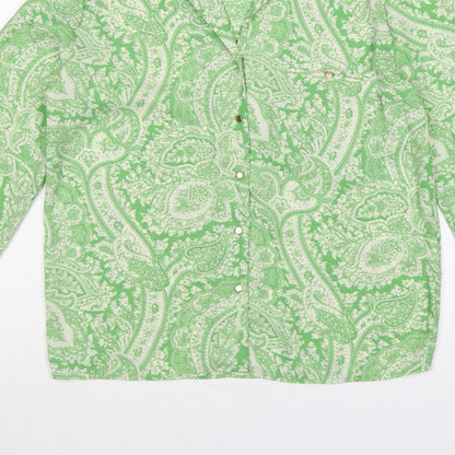Topshop Women Green Paisley Button-Up Collared Long Sleeve Shirt UK 10