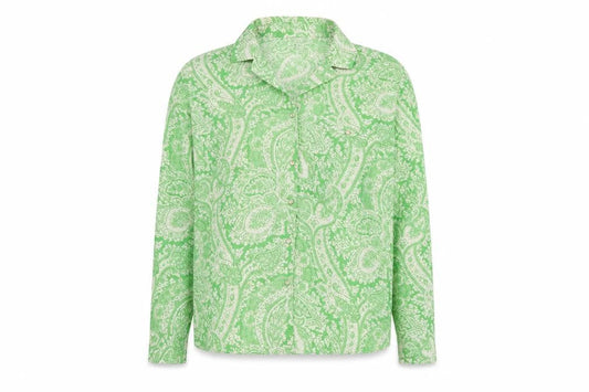 Topshop Women Green Paisley Button-Up Collared Long Sleeve Shirt UK 10