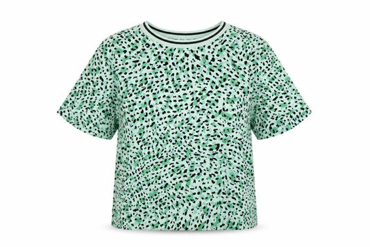 InWear Women Green Leopard Print Ringer T-Shirt UK 12 Short Sleeve