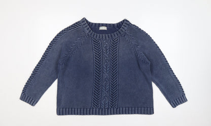 M&S Women Blue UK 18 Cable Knit Cotton Pullover Jumper