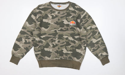 Ellesse Men’s Green Camo XL Crew Neck Logo Pullover Sweatshirt