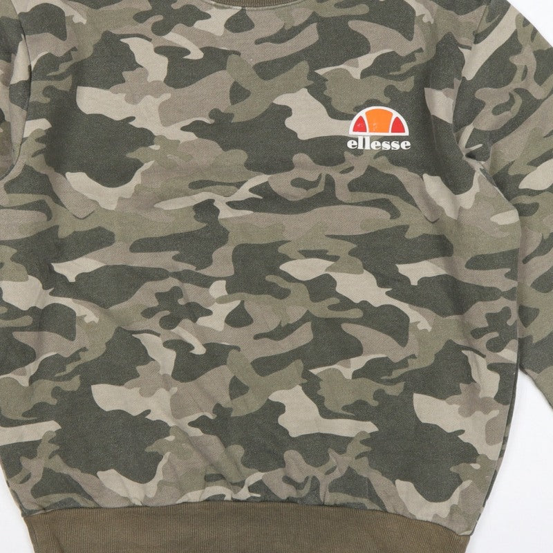 Ellesse Men’s Green Camo XL Crew Neck Logo Pullover Sweatshirt