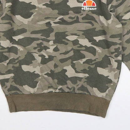 Ellesse Men’s Green Camo XL Crew Neck Logo Pullover Sweatshirt