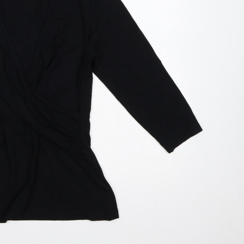 Sosandar Women’s Black Size 12 Wrap V-Neck Long Sleeve Top