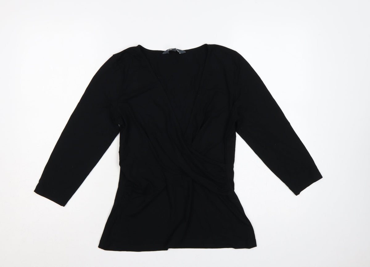 Sosandar Women’s Black Size 12 Wrap V-Neck Long Sleeve Top