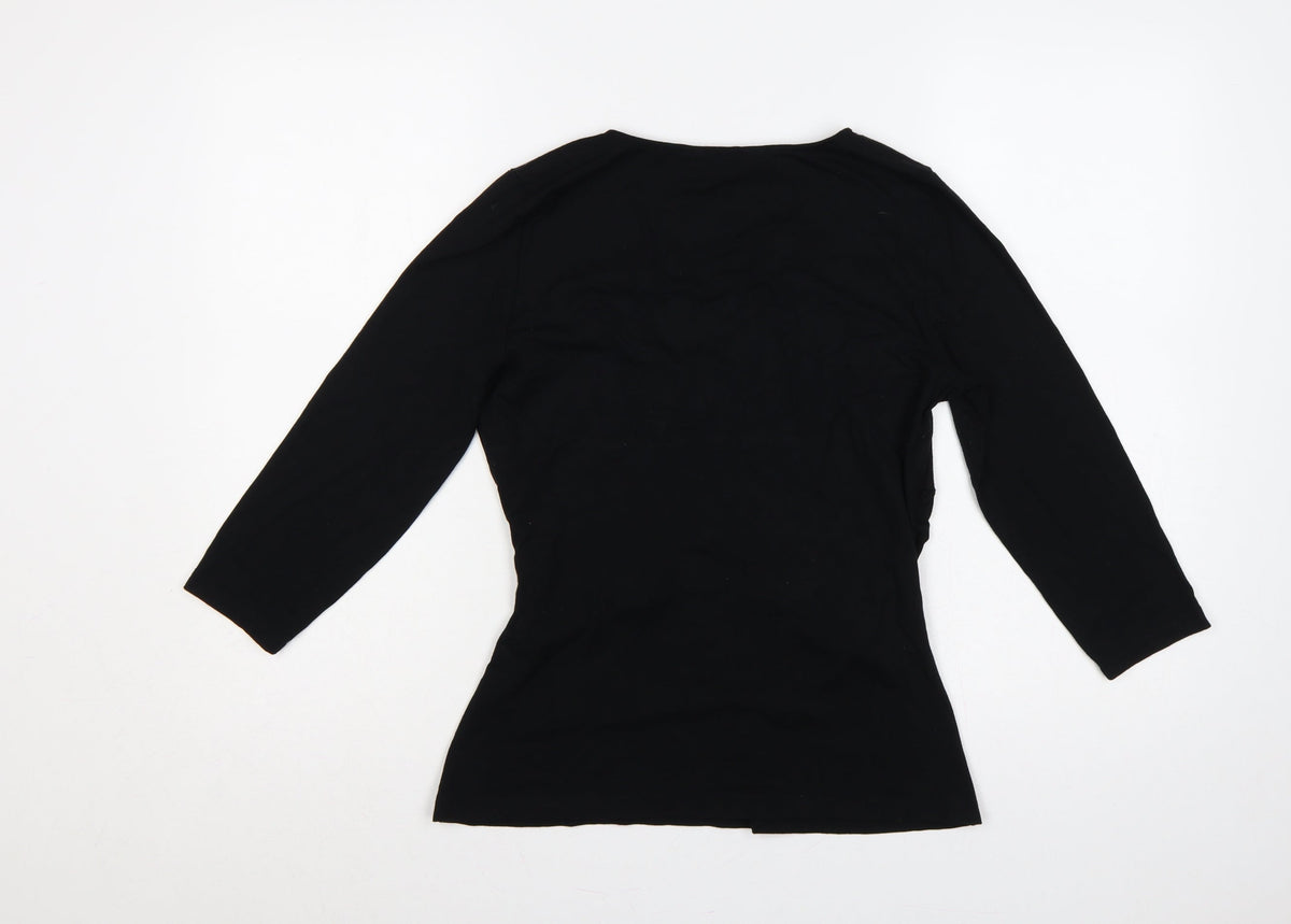 Sosandar Women’s Black Size 12 Wrap V-Neck Long Sleeve Top