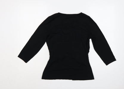 Sosandar Women’s Black Size 12 Wrap V-Neck Long Sleeve Top