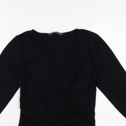 Sosandar Women’s Black Size 12 Wrap V-Neck Long Sleeve Top