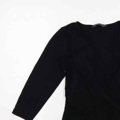 Sosandar Women’s Black Size 12 Wrap V-Neck Long Sleeve Top