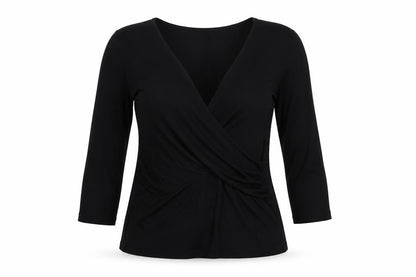 Sosandar Women’s Black Size 12 Wrap V-Neck Long Sleeve Top