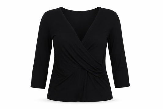 Sosandar Women’s Black Size 12 Wrap V-Neck Long Sleeve Top