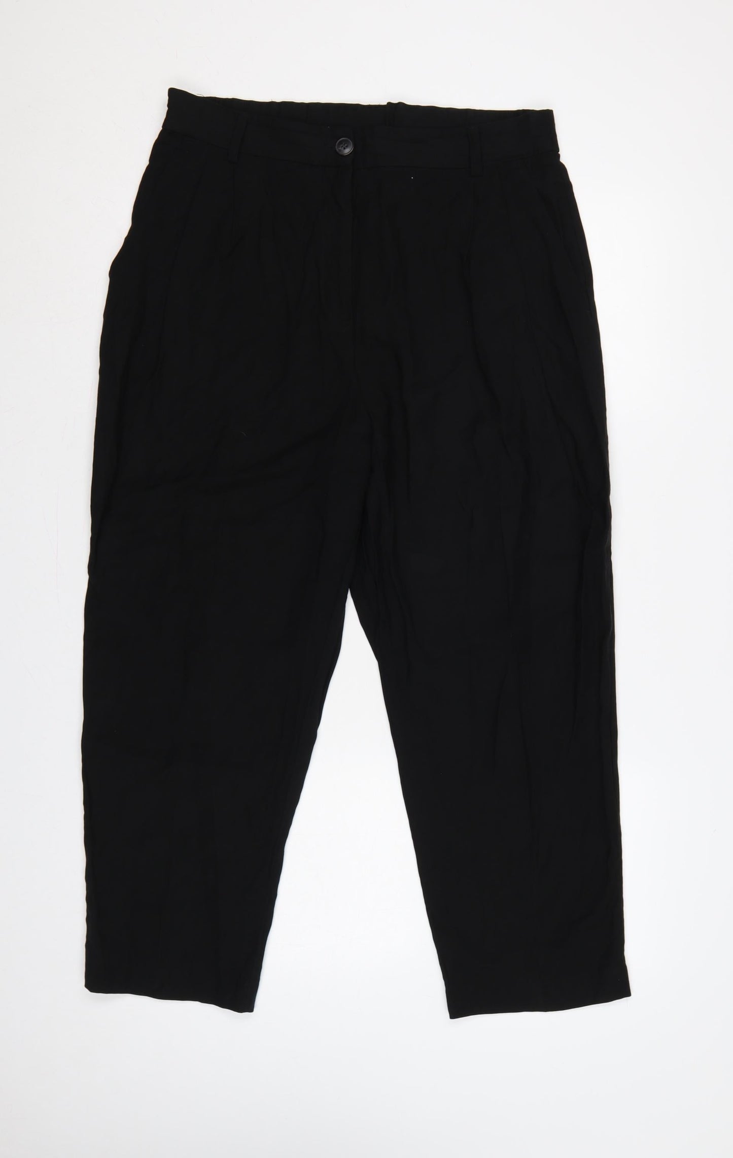 H&M Women Black UK 16 High Rise Tapered Tailored Trousers