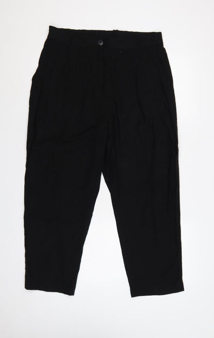 H&M Women Black UK 16 High Rise Tapered Tailored Trousers