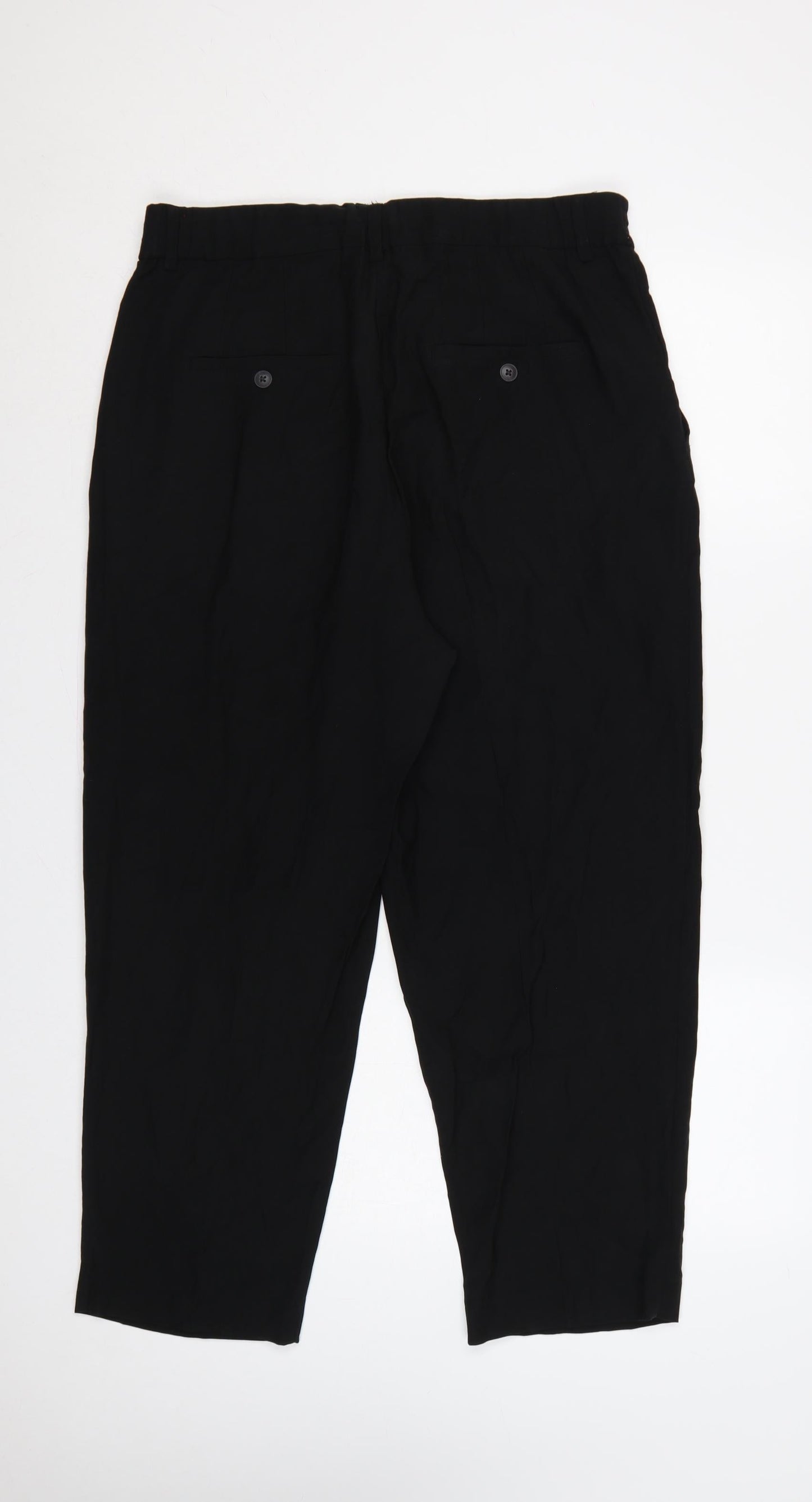 H&M Women Black UK 16 High Rise Tapered Tailored Trousers
