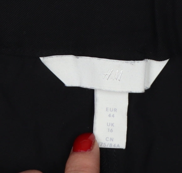 H&M Women Black UK 16 High Rise Tapered Tailored Trousers