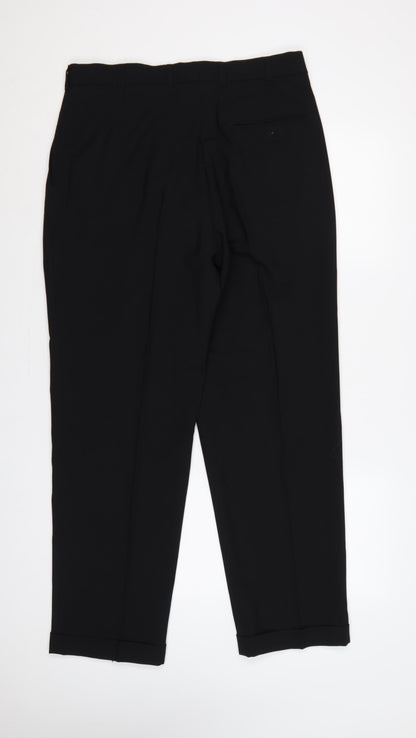 Burton Menswear Unisex Black 34 Pleated Tapered Dress Trousers