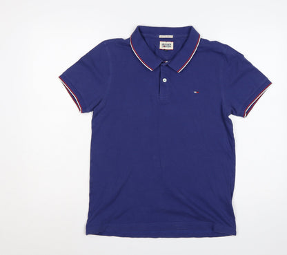 Additional front view of Hilfiger Denim Men's Blue L Short Sleeve Logo Polo Shirt