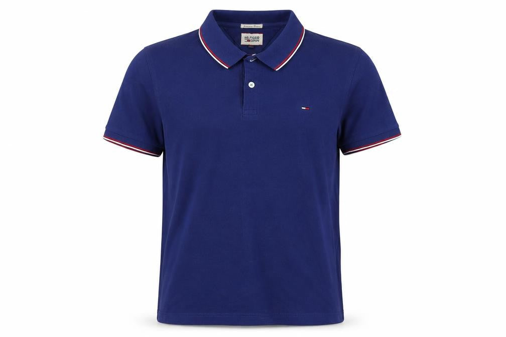 Front view of Hilfiger Denim Men's Blue L Short Sleeve Logo Polo Shirt