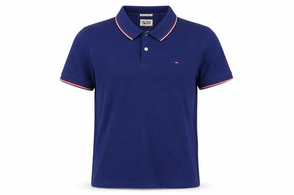 Front view of Hilfiger Denim Men's Blue L Short Sleeve Logo Polo Shirt