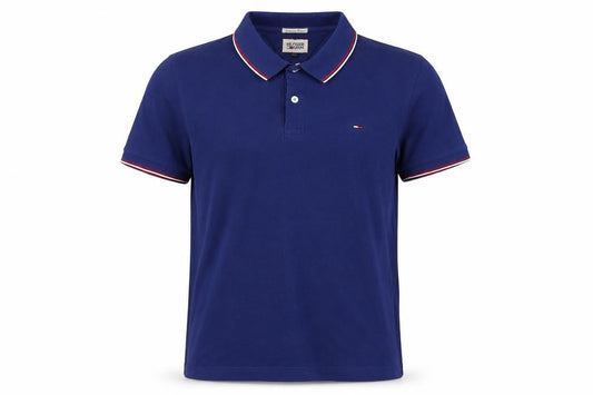 Front view of Hilfiger Denim Men's Blue L Short Sleeve Logo Polo Shirt