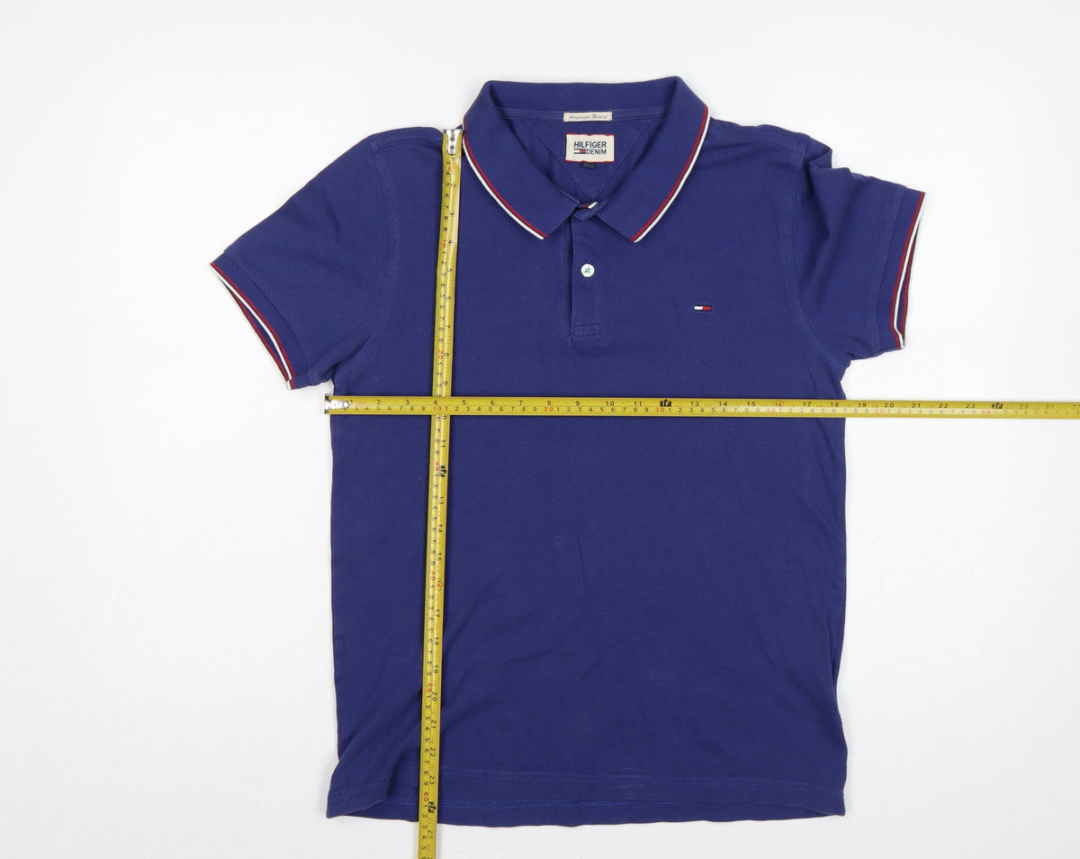 Back view of Hilfiger Denim Men's Blue L Short Sleeve Logo Polo Shirt