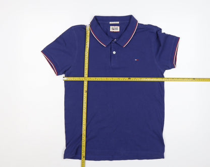 Back view of Hilfiger Denim Men's Blue L Short Sleeve Logo Polo Shirt