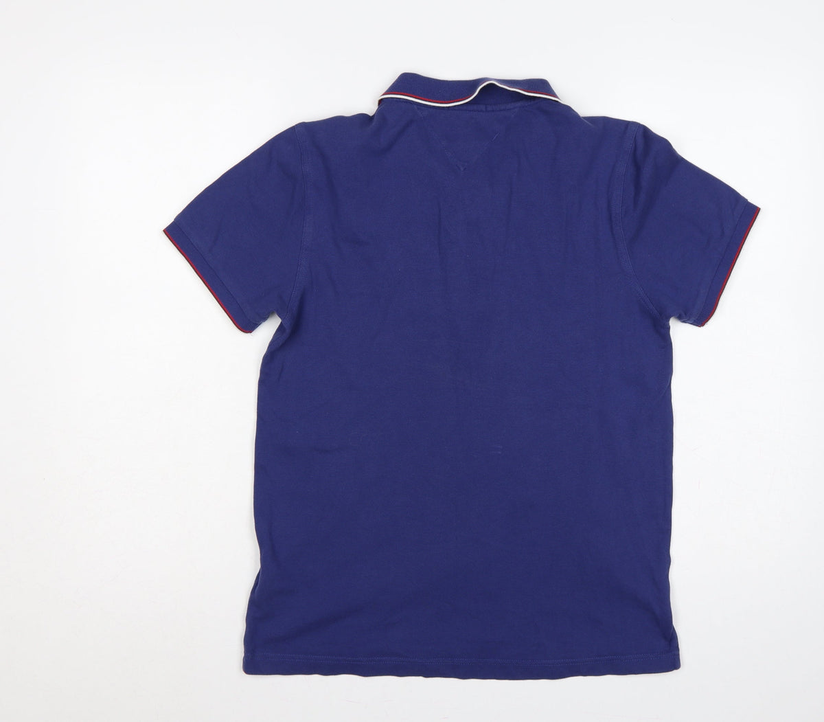 Close-up detail of Hilfiger Denim Men's Blue L Short Sleeve Logo Polo Shirt