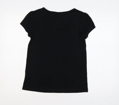 Banana Republic Women Black M Square Neck Lace Trim Short Sleeve Blouse
