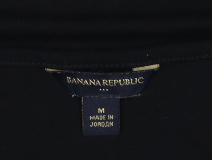 Banana Republic Women Black M Square Neck Lace Trim Short Sleeve Blouse