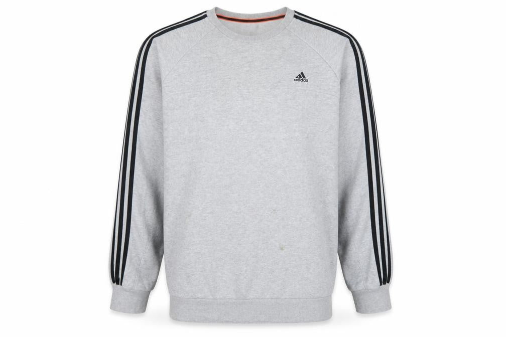 Adidas Men’s Grey XL Pullover Sweatshirt 3 Stripe Climalite Logo