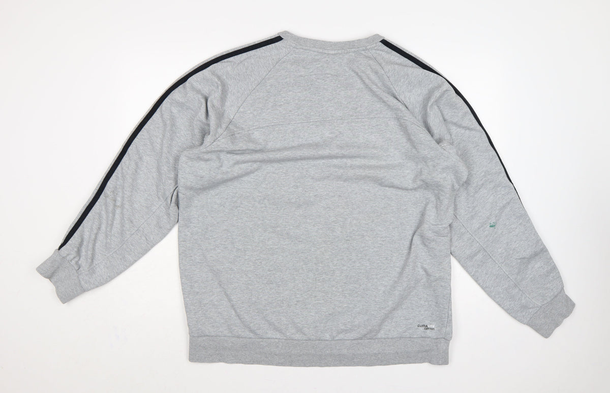 Adidas Men’s Grey XL Pullover Sweatshirt 3 Stripe Climalite Logo