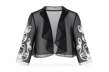 Nightingales Women Black White UK 12 Cropped Sheer Floral Shrug