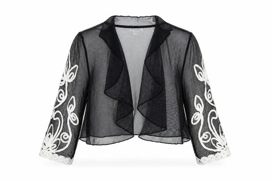 Nightingales Women Black White UK 12 Cropped Sheer Floral Shrug
