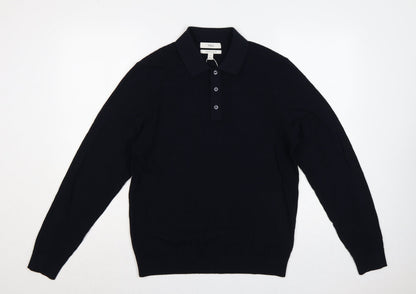 Marks and Spencer Men Black M Cotton Modal Collared Henley Jumper