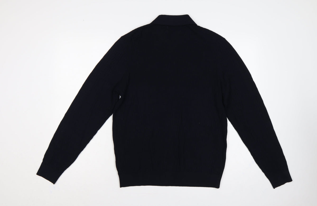 Marks and Spencer Men Black M Cotton Modal Collared Henley Jumper