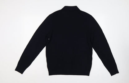 Marks and Spencer Men Black M Cotton Modal Collared Henley Jumper