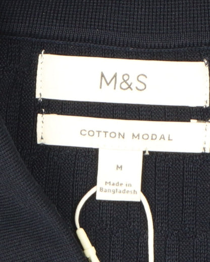 Marks and Spencer Men Black M Cotton Modal Collared Henley Jumper