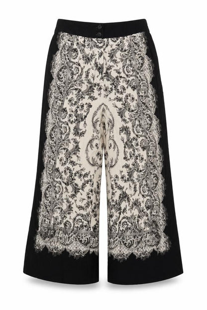 H&M Women’s Black Ivory Paisley Cropped Wide-Leg Trousers UK 10