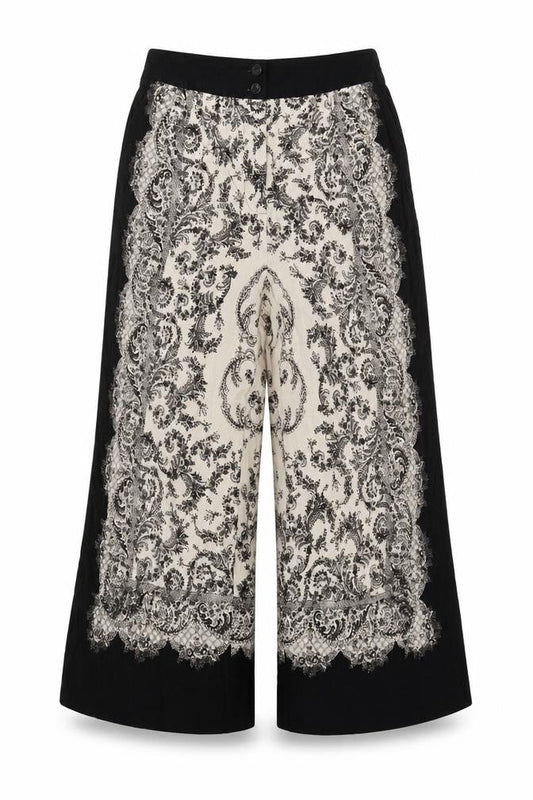 H&M Women’s Black Ivory Paisley Cropped Wide-Leg Trousers UK 10