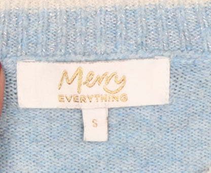 Merry Everything Women Blue UK 8 Sequin Snowflake Christmas Jumper