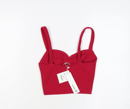 Zara Women Red S Cropped Sweetheart Neck Stretch Tank Top