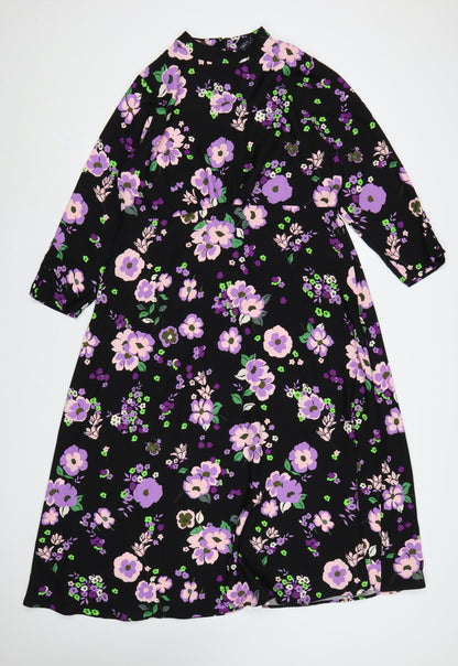 Marks & Spencer Women Black Floral Fit & Flare Midi Dress UK 16