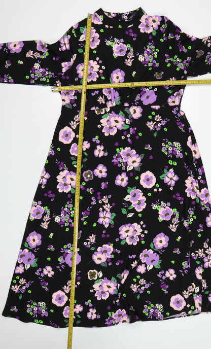 Marks & Spencer Women Black Floral Fit & Flare Midi Dress UK 16