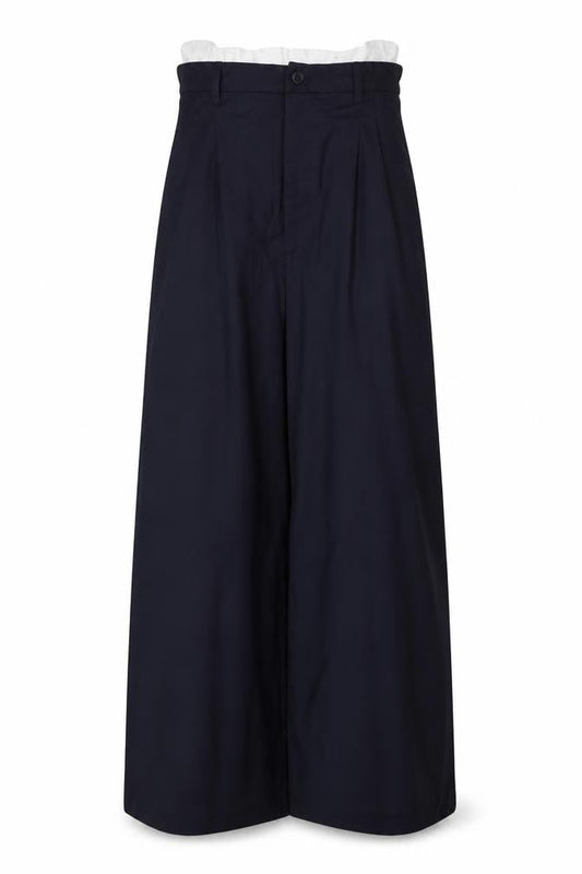 Zara Women Navy Blue UK 12 Wide-Leg Ruffle Waist Trousers